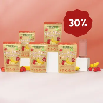 Hier ist ein Produktbild des Angebots 5 x 100 Gramm Fruchtpulver Erdbeer-Banane Bio-Mix-30-Prozent-Rabatt