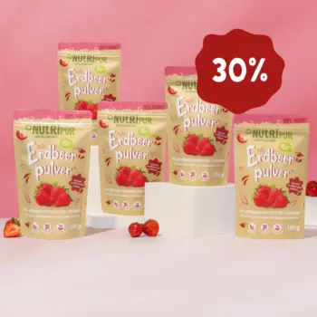 Hier ist ein Produktbild des Angebots 5 x 100 Gramm Fruchtpulver Erdbeer Bio-30-Prozent-Rabatt