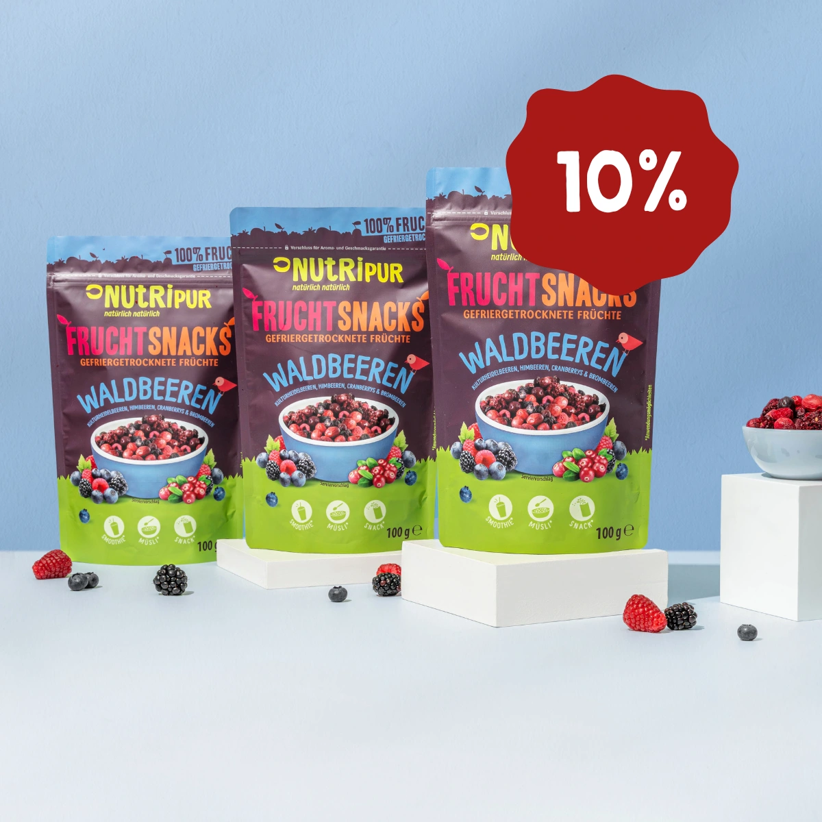 Hier ist ein Produktbild des Angebots gefriergetrocknete Waldbeeren 3x100 Gramm
