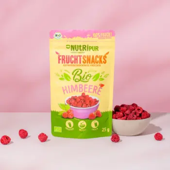 Hier ist ein Produktbild der gefriergetrockneten Bio-Himbeeren von NutriPur