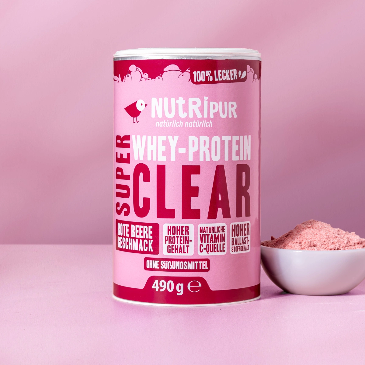 Hier ist ein Produktbild des SuperClear Proteinpulvers Red Berry