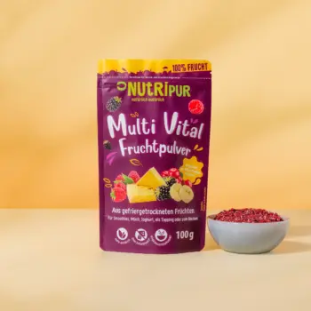Hier ist ein Produktbild des gefriergetrockneten Fruchtpulvers Multi Vital von Nutripur