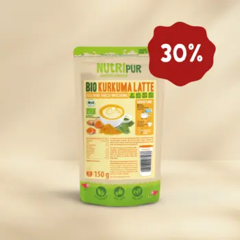 Hier ist ein Produktbild Kurkuma Latte Pulver von NutriPur. Jetzt 30 Prozent Rabatt