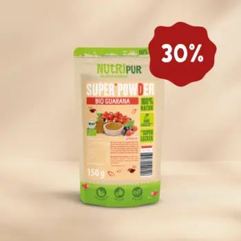 Hier ist ein Produktbild vom SuperPowder Bio Guarana von NutriPur. Jetzt 30 Prozent Rabatt